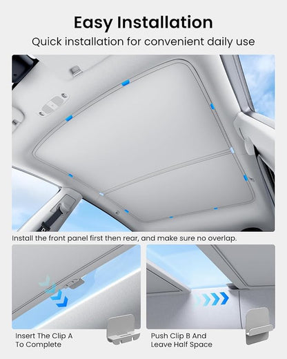 REEVAA 2026 Upgraded Tesla Model Y Sunshade Roof [No Gaps, No Sagging] Model Y Accessories Heat Insulation Foldable Glass Sunroof Cover for Model Y 2020-2025 (Not Fit New Y Juniper), 2PCS, Gray