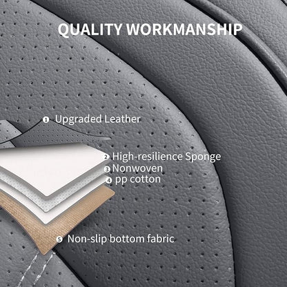 HChengkikz Nappa Leather Car Seat Covers Full Set, Gray Car seat Protector 5 Seats, Waterproof Car Seat Cushion, Universal Automotive Seat Covers Fit for SUV Truck Pick-up Sedan, Front and Rear