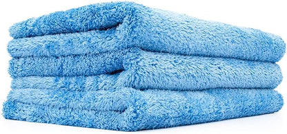 The Rag Company - Eagle Edgeless 500 (3-Pack) Professional Korean 70/30 Blend Super Plush Microfiber Detailing Towels, 500GSM, 16in x 24in, Blue