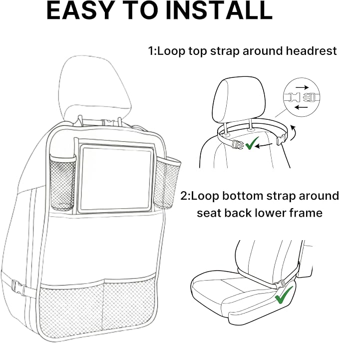 Backseat Car Organizer for Kids, Car Seat Organizer with 11” Touch Screen Tablet Holder, Rear Seat Storage Bag with Drink Pockets, Anti-Kick Seat Back Protector for Travel (Pink Rabbit)