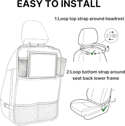 Backseat Car Organizer for Kids, Car Seat Organizer with 11” Touch Screen Tablet Holder, Rear Seat Storage Bag with Drink Pockets, Anti-Kick Seat Back Protector for Travel (Pink Rabbit)