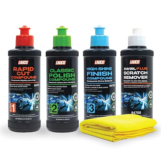LAUCO Paint Correction Compounds Step 1, 2, 3, Swirl Remover 8oz Kits, with a Towel, Silicone-Free, Clear Coat Safe Scratch Remover, Swirl Correction & High Gloss Finishing
