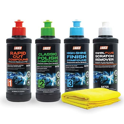 LAUCO Paint Correction Compounds Step 1, 2, 3, Swirl Remover 8oz Kits, with a Towel, Silicone-Free, Clear Coat Safe Scratch Remover, Swirl Correction & High Gloss Finishing