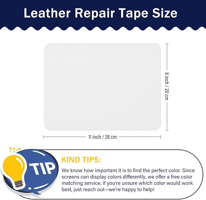 Zenyao Leather Repair Patch Tape - Self Adhesive Leather Repair Kit for Car Seat Furniture, Heavy Duty Vinyl Repair Patch for Couch Sofa, Waterproof Fix for Tears, 8x11 Inch Sheet, 2 Pieces, White