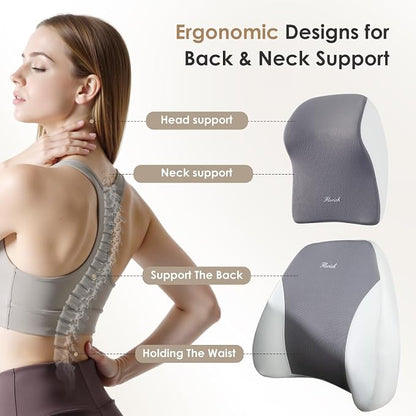 FLORICH Upgrade Lumbar Support and Car Neck Pillow, Back Support and Headrest Pillow for Car Seat Driver, Memory Foam Back Neck Support Pillow and Car Seat Lumbar Support for Car Office Chair - Gray