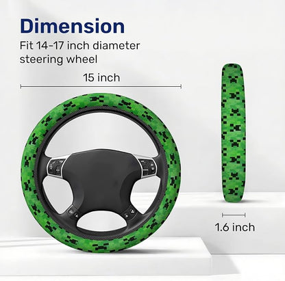 GENANY Pixel Zombie Steering Wheel Cover, Non Slip Polyester Car Wheel Protector for Car SUV Truck, Universal 15 Inch