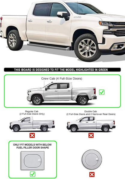 APS (Silver Running Board) Compatible with Chevy Silverado GMC Sierra 1500 2019-2026 Crew Cab & 2500 HD 3500 HD 2020-2026 (Silverado 1500 LTD Sierra 1500 LD 2022)