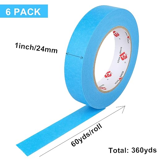 BOMEI PACK Blue Painters Tape 1 Inch Bulk - Paint Tape 6 Rolls x 1 Inch x 60 Yards - Painter's Tape Sky Blue Masking Tape for Walls Painting, DIY Crafting and School Projects, Total 360 Yards