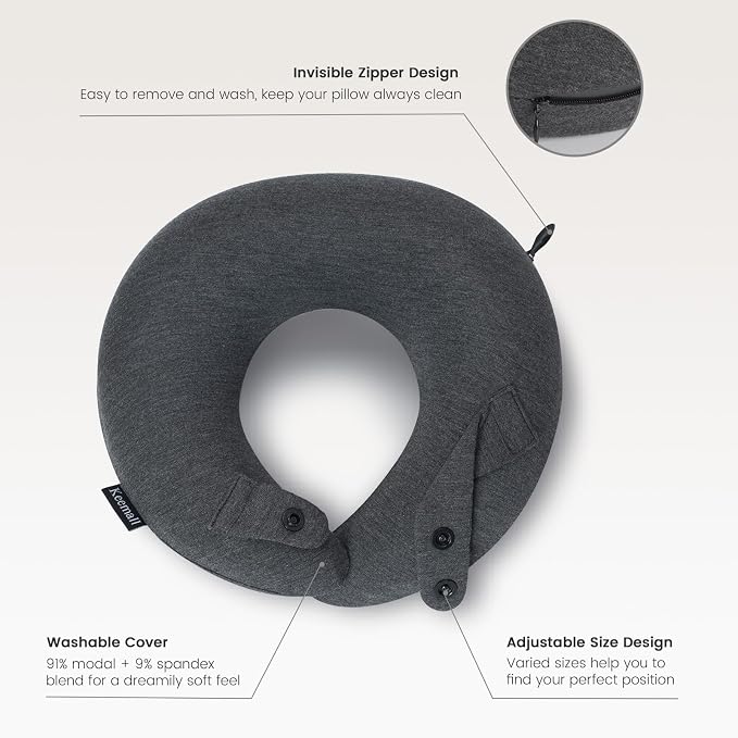 Keemall Inflatable Neck Pillow, Premium Travel Neck Pillow for Airplane Headrest Sleep - 3rd Generation, Double Comfort Plane Pillow for Long Flight