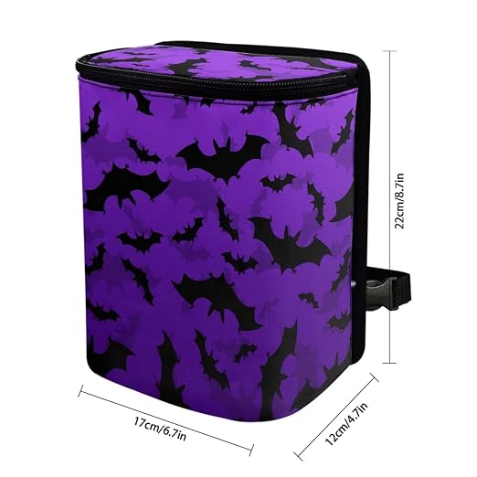 Purple Bats Pattern Car Trash Can Leakproof Garbage Bag with Lid and Zipper 1.2Gal Trash Bin Hanging for Back Seat Halloween Car Accessories Universal Fit
