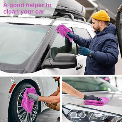 Shimeyao 30 Pcs Edgeless Microfiber Plush Towels for Cars Detailing Drying Wash Polishing Absorbent Cleaning Cloths, 500 GSM (16 x 16 Inch,Purple)
