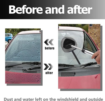 Car Windshield Cleaning Tools, Expandable Car Window Cleaner kit with 4 Reusable Microfiber Pads, Windshield Cleaning Wand Tool, Auto Interior Dust Brush, for Trucks, SUVs, RVs etc