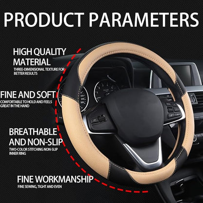 BESULEN Car Steering Wheel Cover, Soft Leather Steering Wheel Protector, Universal Non-Slip Steering Wheel Covers, Comfortable Grip Sweat-Absorbent, Automotive Interior Accessories