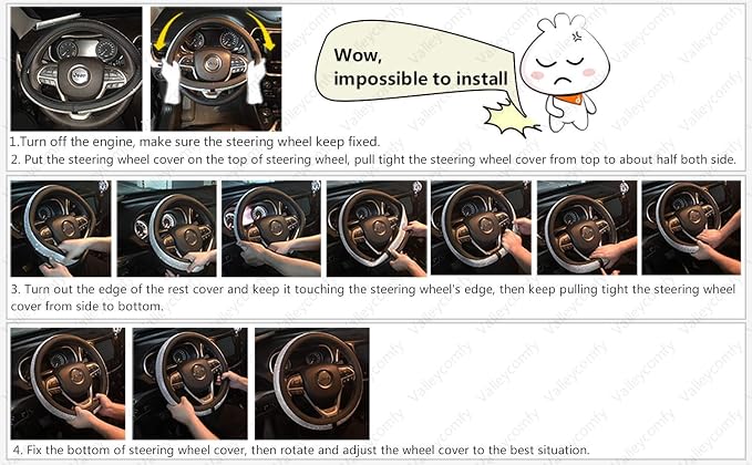 Valleycomfy Steering Wheel Cover with Microfiber Leather for Car Truck SUV 15 inch (Black)