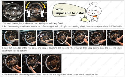Valleycomfy Steering Wheel Cover with Microfiber Leather for Car Truck SUV 15 inch (Black)