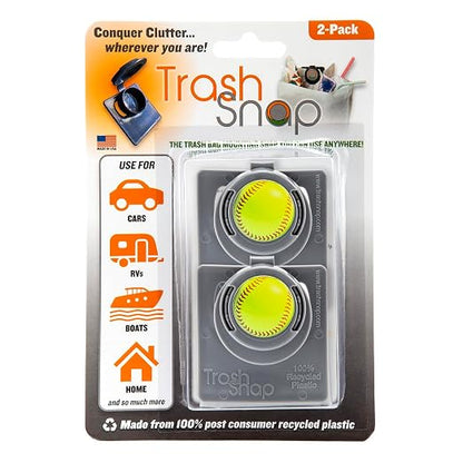Reusable Bag Holders for Trash & Recycling | Eco-Friendly, Adhesive Clip System for Car, RV, Home, Travel, Boat | Recycled Plastic Softball - 2 Pack
