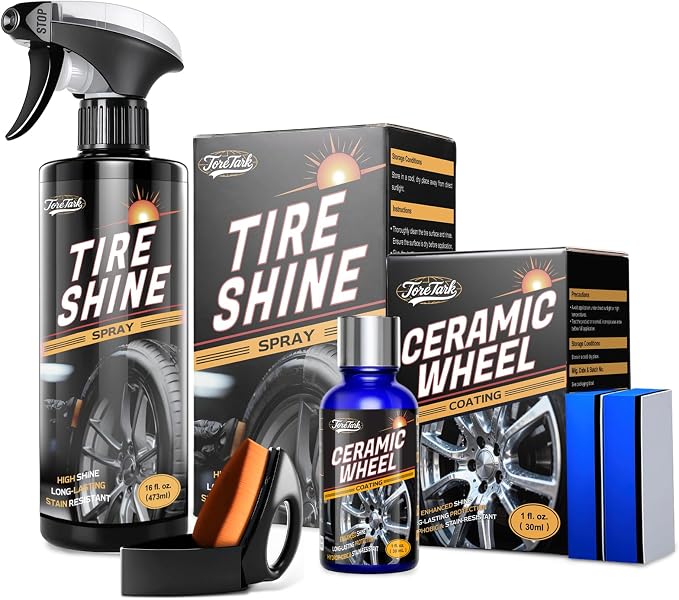 toretark Ceramic Tire & Wheel Coating, Tire Shine, Durable Black Wet Tire, 16 fl oz, Wheel Rim Ceramic Coating 30ml, Advanced Hydrophobic Shield Repels Brake Dust & Stains