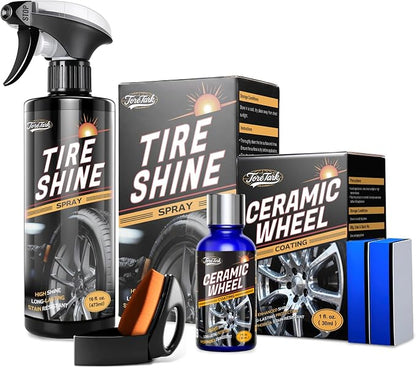 toretark Ceramic Tire & Wheel Coating, Tire Shine, Durable Black Wet Tire, 16 fl oz, Wheel Rim Ceramic Coating 30ml, Advanced Hydrophobic Shield Repels Brake Dust & Stains