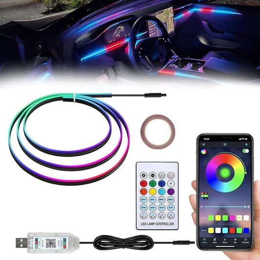 Acrylic LED Lights for Car, 43.3in RGB Strip Light Car LED Lights Interior with USB Port, App Control, Music Sync, 146 LEDs Interior Ca r Lights for Women Men Gifts