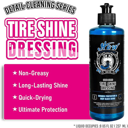 H.O.W Tire Sine Set, Wet Tire Shine Dressing & Detailing Brush 3 Pack