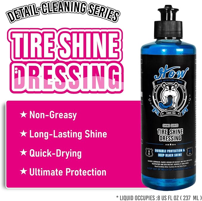 H.O.W AUTO DETAILING & CARE H.O.W 8 oz Wet Tire Shine Dressing，Tire Coating for Wheel Shine