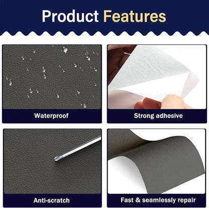 Zenyao Leather Repair Patch Tape - Self Adhesive Leather Repair Kit for Car Seat Furniture, Heavy Duty Vinyl Repair Patch for Couch Sofa, Waterproof Fix for Tears, 3x60 Inch Roll, Dark Grey