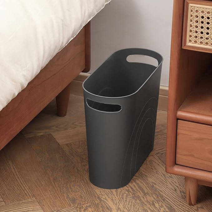 zoocatia Small Trash Can Garbage Can Container Bin with Handles 3 Gallons Plastic Wastebasket for Bathrooom, Bedroom, Office, Kitchen, Laudry Room, Dorm Room - Dark Grey