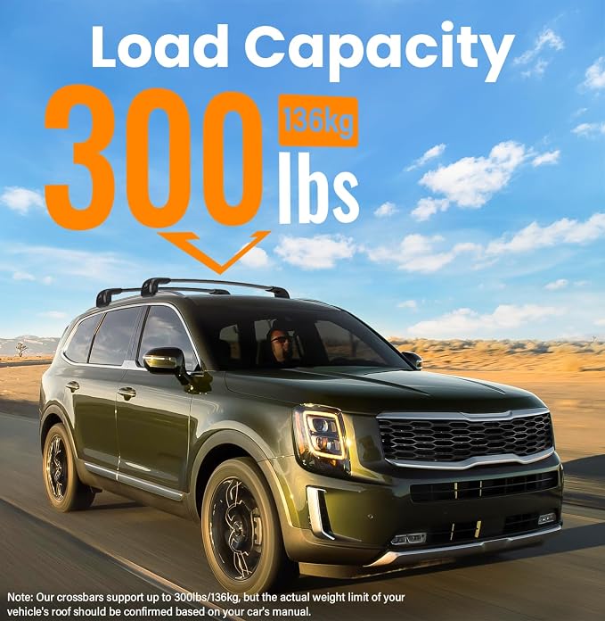 Roof Rack Cross Bars Fit for Kia Telluride 2019-2026 EX S SX SX-Prestige (Not for LX, X-Line, X-Pro), Aluminum Heavy Duty 300lbs Lockable Flush Roof Rails Crossbars for Rooftop Cargo Luggage