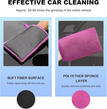 2 PCS Clay Mitt, Fine Grade Microfiber Claying Bar Glove Car Detailing Towels, Scratch-Free Cleaning & Polishing Clay Eraser Mitts for Vehicle Surface, Car Accessories (Purple)