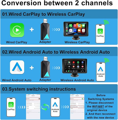 Wireless CarPlay Adapter Android Auto, 2 in 1 Wired to Wireless Carplay Dongle Fit for Factory Wired CarPlay/Android Auto Cars 2016+, 5GHz WiFi Low Latency Plug & Play Online Update Black