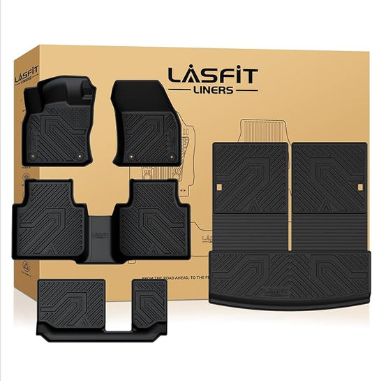 LASFIT Floor Mats for Volkswagen VW Tiguan 2018-2024(Fit 7 Seats), All-Weather Protection TPE Car Mats 3 Rows Floor Liners & Trunk Mats & Seatback Mats Full Set for VW Tiguan Accessories, Black