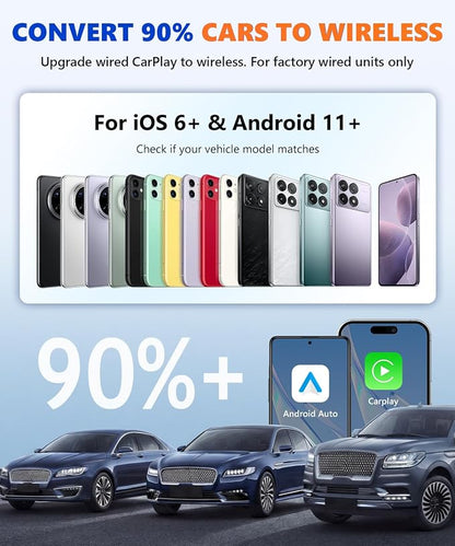 4-in-1 Mini Wireless CarPlay & Android Auto Adapter Support AirPlay/MirrorLink, Convert Wired to Wireless, Auto-Connect for Daily Commute, 5.8GHz Stable Connection, Plug & Play Dongle, Orange