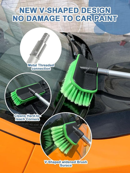 59" V-Shaped Car Wash Brush with Long Handle Snow Sweeping Brushing Adopts Soft Bristle Design Not Floating Hair Suitable for Detail Cleaning Tires Roof SUV RV MPV Truck Camper Indoor Outdoor Window