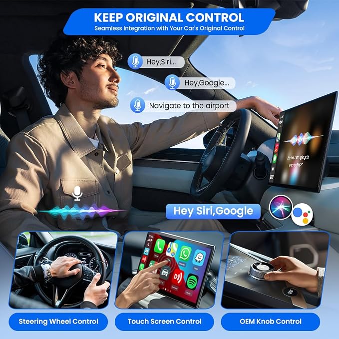 CarlinKit Mini Ultra 2-in-1 Wireless Android Auto for Android 11+ & Wireless CarPlay Adapter for iOS 10+, USB-C/A, Plug & Play, Low Latency, Mini USB Design for OEM Cars, Dark Blue