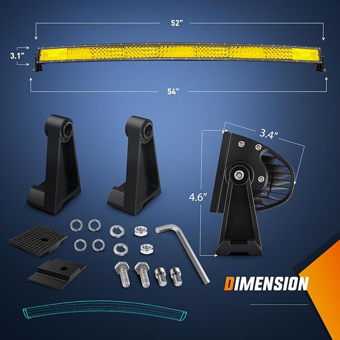 Nilight 52 Inch LED Light Bar 783 LED Chips Curved Triple Row Fog Light Yellow Beam Spot Flood Combo High Power LED Driving Lights Off Road Lights for Trucks SUV UTV ATV Truck Van 4x4 Boat