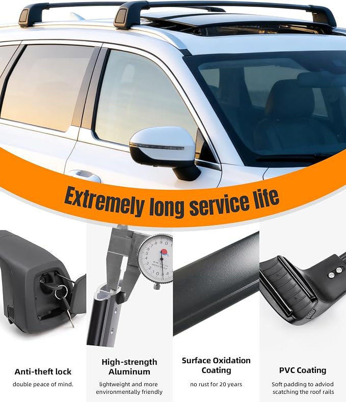 Aluminum Roof Rack Cross Bars Fit for 2019-2026 Kia Telluride S SX SX-P EX with Flush Side Rails, Aerodynamic Rooftop Cargo Carrier Luggage with Anti-Theft Lock (Except X-Line and X-Pro)