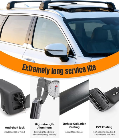 Aluminum Roof Rack Cross Bars Fit for 2019-2026 Kia Telluride S SX SX-P EX with Flush Side Rails, Aerodynamic Rooftop Cargo Carrier Luggage with Anti-Theft Lock (Except X-Line and X-Pro)
