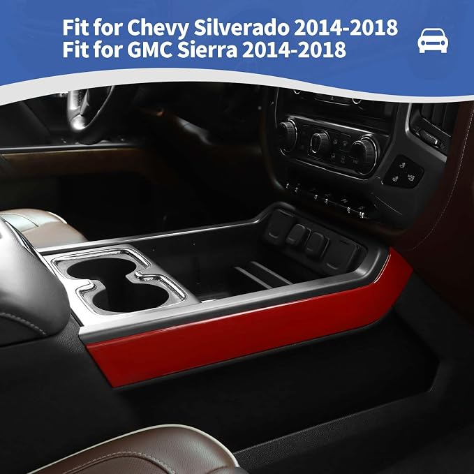 RT-TCZ for Silverado Center Console Organizer Tray Side Panel Trim Cover for Chevy Silverado GMC Sierra 2014-2018 Red Interior Accessories 2pcs
