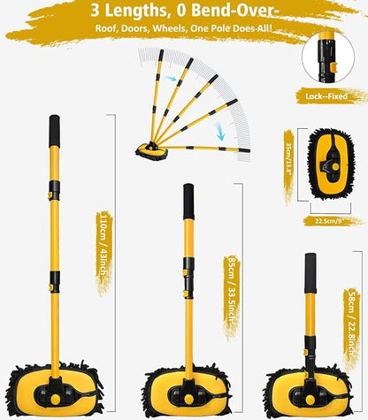 YeewayVeh Car Wash Kit, Extendable Car Wash Brush Mop with Long Handle, 5pcs Detailing Brush, 1pc Wheel Brush and Microfiber Towel Car Cleaning Kit Supplies Accessories, Ginger