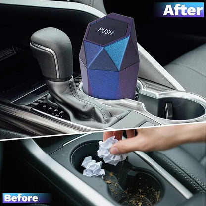 BFXM Car Trash Can, Car Trash Bin with Lid, Car Accessories for Women Interior, Car Garbage Can with Additional 2 ABS Hooks and 60pcs Trash Bags, Suitable for Home, Office, Car Organizer, Blue Purple