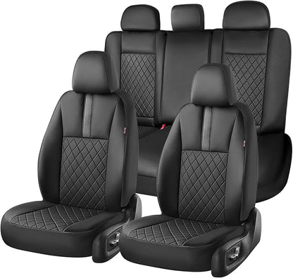 Coverado Car Seat Covers Full Set, Automotive Leather Seat Covers for Car，Universal Fit Front Back Seat Cover, Non-Slip Waterproof Breathable Car Seat Protector