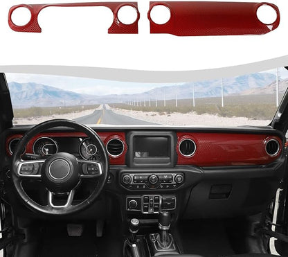 for JL Dashboard Decorative Panel Cover, Center Console Trim Cover Kit Compatible with 2018-2023 Jeep Wrangler JL JLU & Jeep Gladiator JT(Red Carbon Fiber)
