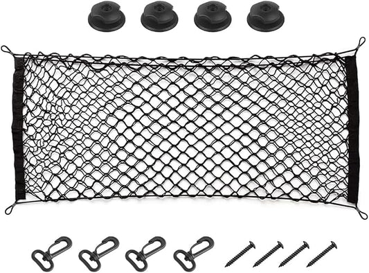 Car Rear Cargo Net, Adjustable Elastic Storage Organizer Net, Trunk Cargo Storage Net, Universal Fit for Car, Vehicle, SUV (35.4"x15.8")
