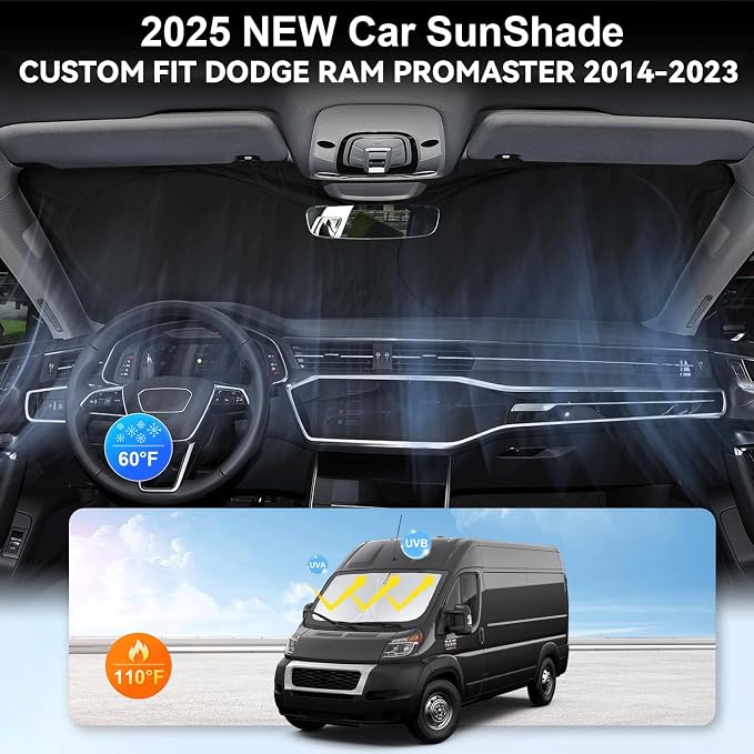 Sunshade for RAM ProMaster Windshield Sun Shade for 2014-2025 2026 Dodge RAM ProMaster Accessorie Full Size Cargo Van Chassis Cab Cutaway Foldable Front Window Shield Sun Visor Protector Reflector