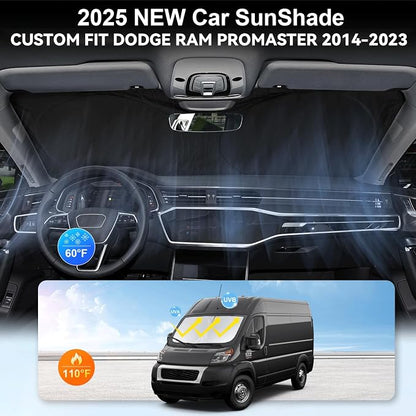 Sunshade for RAM ProMaster Windshield Sun Shade for 2014-2025 2026 Dodge RAM ProMaster Accessorie Full Size Cargo Van Chassis Cab Cutaway Foldable Front Window Shield Sun Visor Protector Reflector