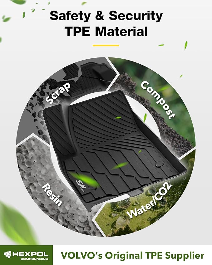 3W Cadillac XT5 Floor Mats Fit for 2016-2024 2025 Custom Fit Cadillac XT5 Accessories TPE All Weather Floor Liner for Cadillac XT5 1st and 2nd Row Full Set Car Liners Black