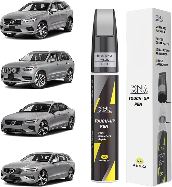 XNA Bright Silver Metallic(711) for Volvo Touch Up Paint, Car Scratch Remover for Nicks and Chips Repair, 2-In-1 Quick & Easy Fix Car Scratch Repair Kit with Exact Color-Matched