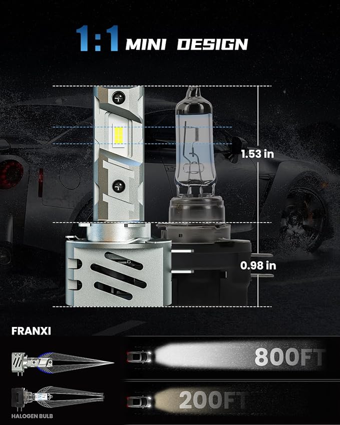 FRANXI H11B Bulbs, 60W Super Bright Fog Lights, 6000K Cool White Accessory Light, 1:1 Design with Cooling Fan, Plug and Play, Pack of 2