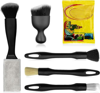 Car Detailing Cleaning Kit, 6PCS Auto Interior Cleaning Tools with Boars Hair Detail Brushes, Cleaning Gel, Double-Head Vent Brush for Car Truck SUV Interior Care
