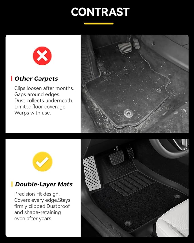 3W Tesla Model 3 2024 2025 2026 Floor Mats, Full Set with Metal Pedal & Carpets, Cargo Liner, Highland All Weather, Custom Fit Rear Trunk Mat, Black, Model 3 Accessories